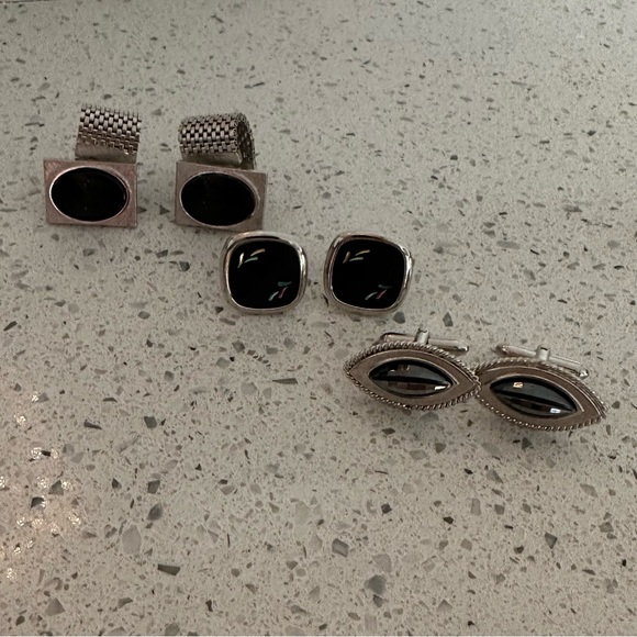 Other - Lot of 3 sets of men’s vintage cuff links faux silver and black